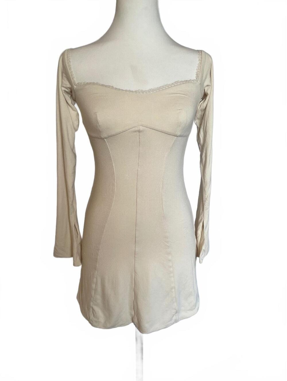 Oh Polly 4 Cream Bell Sleeve Dress Open Back Angelic Fairycore Ethereal 70s NWOT
